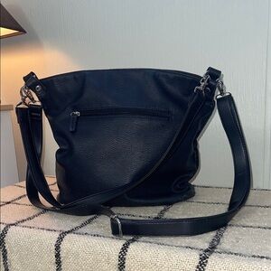 Roots Black Pebbled Leather Shoulder & Crossbody Bag